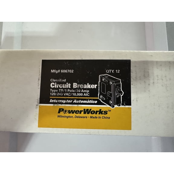 PowerWorks Circuit Breaker Type TB/ 1-Pole/ 30 Amp 120/240 VAC/ 10,000 aic
