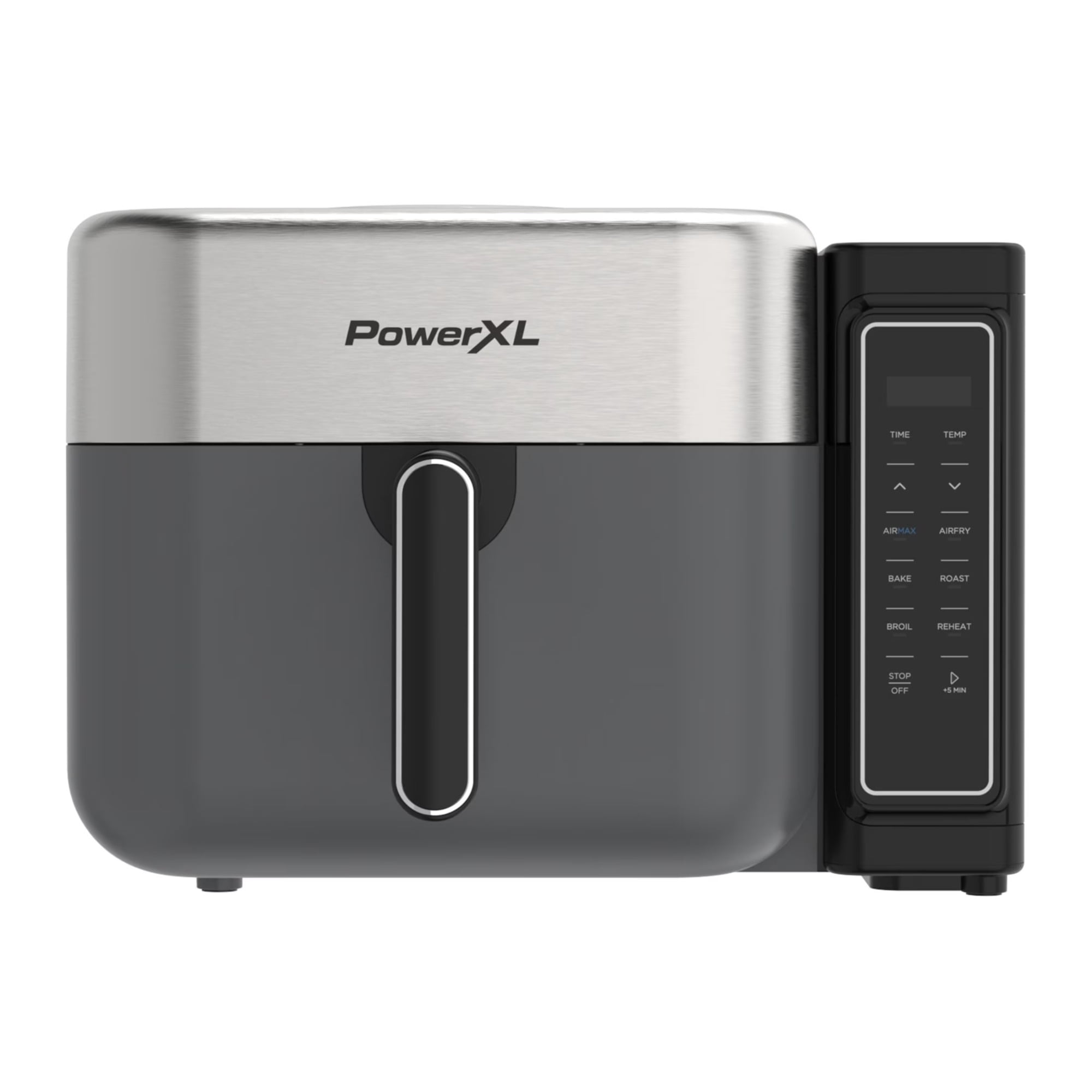 PowerXL AirMax 8-Quart Air Fryer Oven, 7 Presets, Two-Tier Cooking Rack, Digital Touch Controls, 1750W, Gray & Stainless Steel