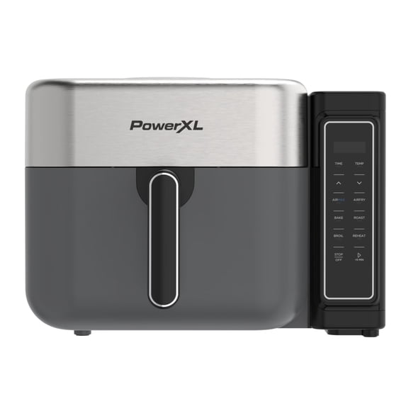 PowerXL AirMax 8-Quart Air Fryer Oven, 7 Presets, Two-Tier Cooking Rack, Digital Touch Controls, 1750W, Gray & Stainless Steel
