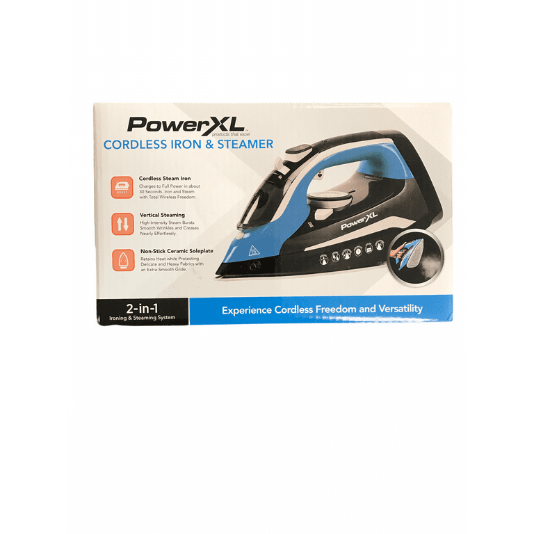 PowerXL Deluxe 1500W Cordless Iron Steamer w Power Base Cordless Lightweight