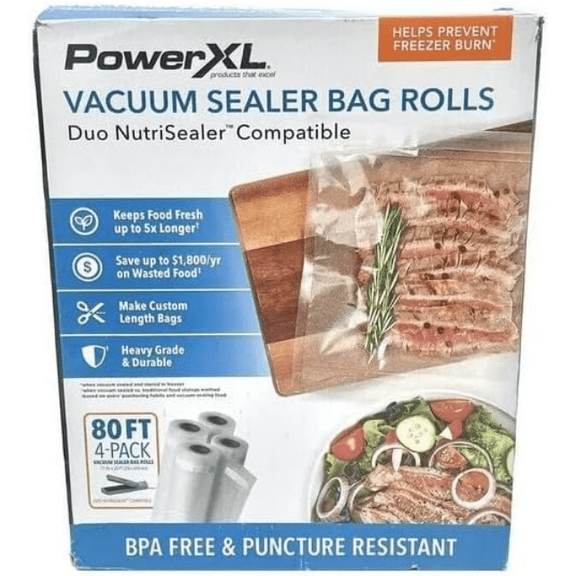PowerXL Duo Nutrisealer Vacuum Sealer Bag Rolls, 4 Pack, 80 Ft Total, 11" x 20"