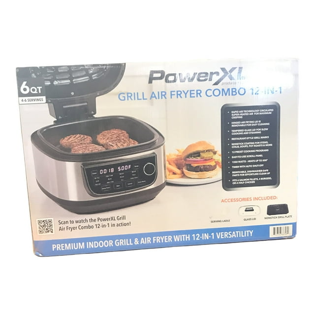 PowerXL GMC01 Grill Air Fryer Combo 6 QT 12in1 Indoor Grill, Air