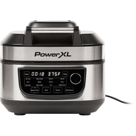 Open Box PowerXL Grill Air Fryer Combo 12-in-1 Indoor Grill, Air Fryer, Slow Cooker, Roast, Bake, 1550-Watts, Stainless Steel Finish