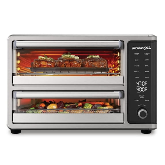 PowerXL SmartSynx Dual Door Oven, 8 Quick-Touch Cooking Presets including Air Fry, Toast, Bake, Broil, Reheat and More, Cook 2 Different Foods at the Same Time, Large Capacity & Adjustable Temperatur