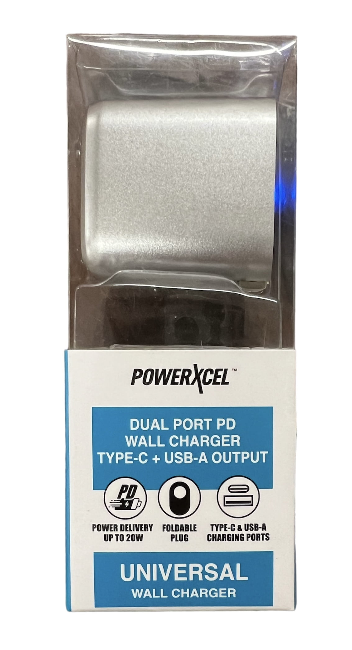 PowerXcel Dual Port PD Wall Charger TypeC + USBA Output Universal