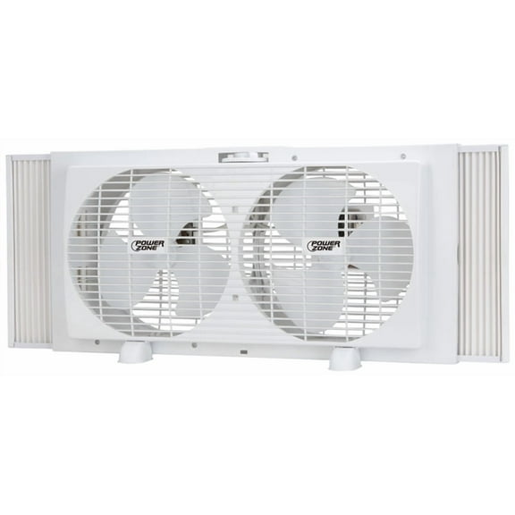 PowerZone BP2-9 Window Fan, 120 V, 9 in Dia Blade, 6-Blade, 2-Speed, Rotary Control, White