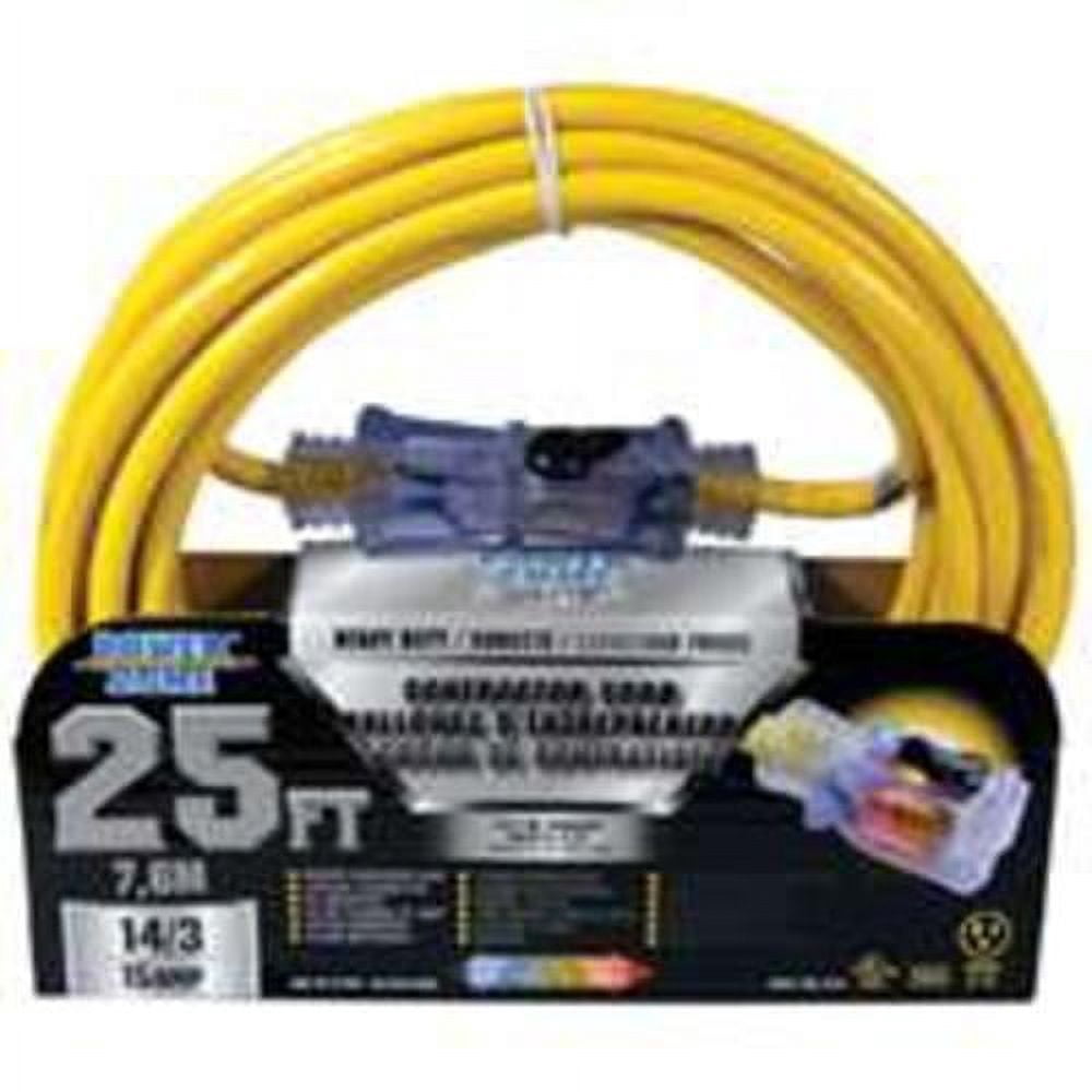 PowerZone Extension Cord, 14 AWG Cable, 25 ft L, 15 A, 125 V, Yellow