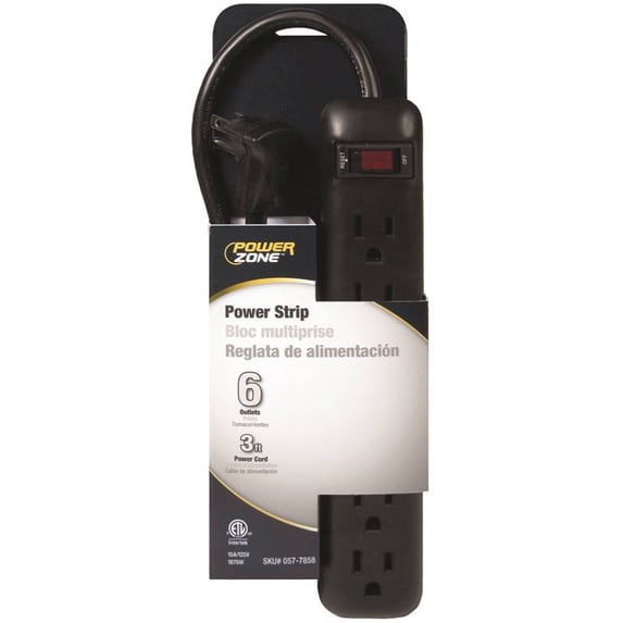 PowerZone OR922009 Outlet Strip, Right Angle Plug, 6 -Socket, 15 A, 125 V