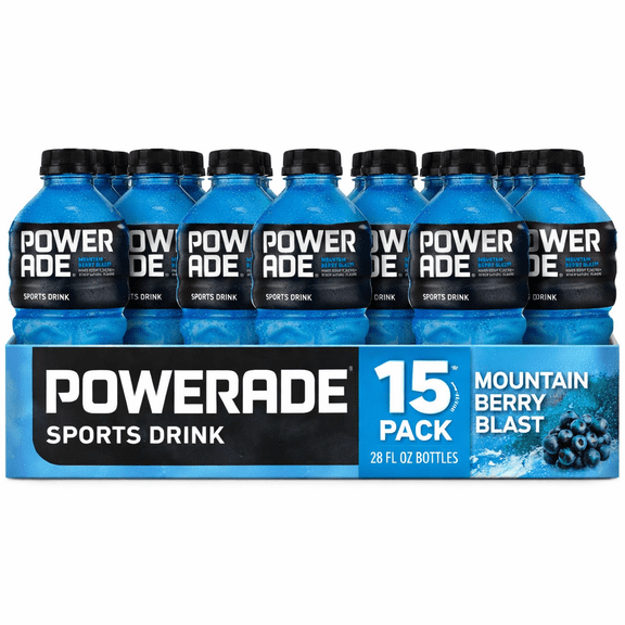 Powerade Mountain Berry Blast Sports Drink 28 fl oz Bottles 15 Pack Electrolyte Hydration Beverage