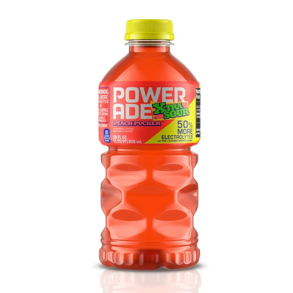 POWERADE XTRA SOUR Peach Pucker Electrolyte Sports Drink, 28 fl oz Bottle