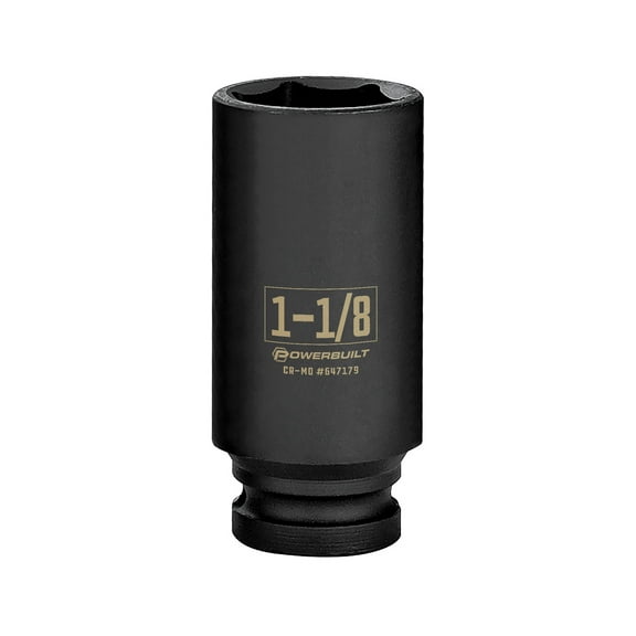 Powerbuilt 1/2 Inch Drive x 1-1/8 Inch 6 Point Deep Impact Socket - 647179