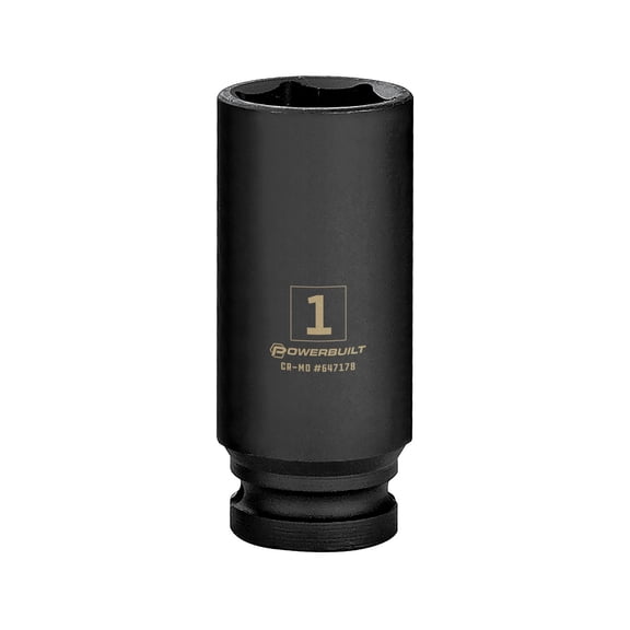 Powerbuilt 1/2 Inch Drive x 1 Inch 6 Point Deep Impact Socket - 647178