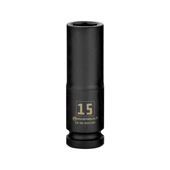 Powerbuilt 1/2 Inch Drive x 15 MM 6 Point Deep Impact Socket - 647184
