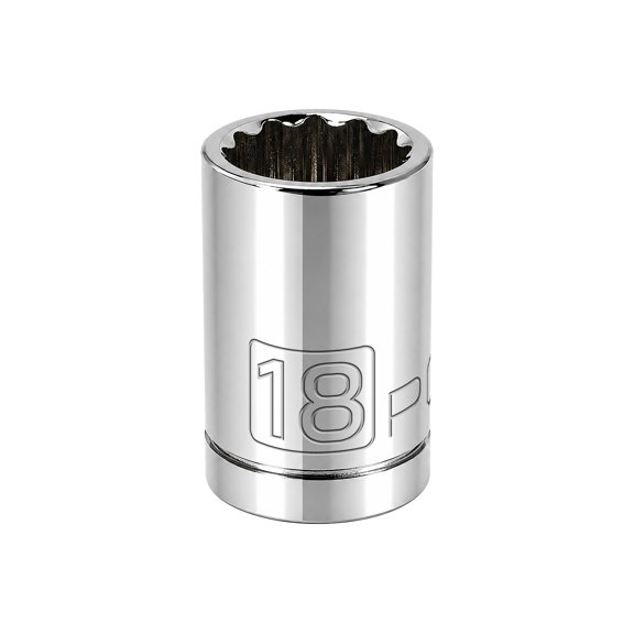 Powerbuilt 1/2 Inch Drive x 18 MM 12 Point Shallow Socket - 642016