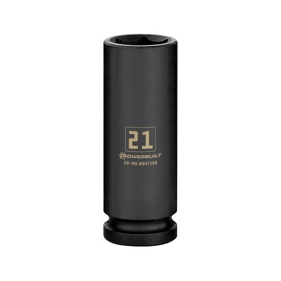 Powerbuilt 1/2 Inch Drive x 21 MM 6 Point Deep Impact Socket - 647189