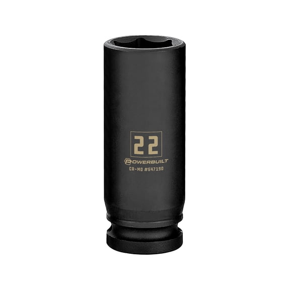 Powerbuilt 1/2 Inch Drive x 22 MM 6 Point Deep Impact Socket - 647190