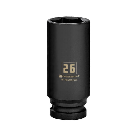Powerbuilt 1/2 Inch Drive x 26 MM 6 Point Deep Impact Socket - 647193