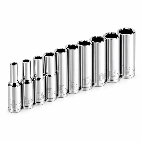 Powerbuilt 10 Piece 1/4 Inch Drive Metric 6 Point Deep Socket Set - 640538