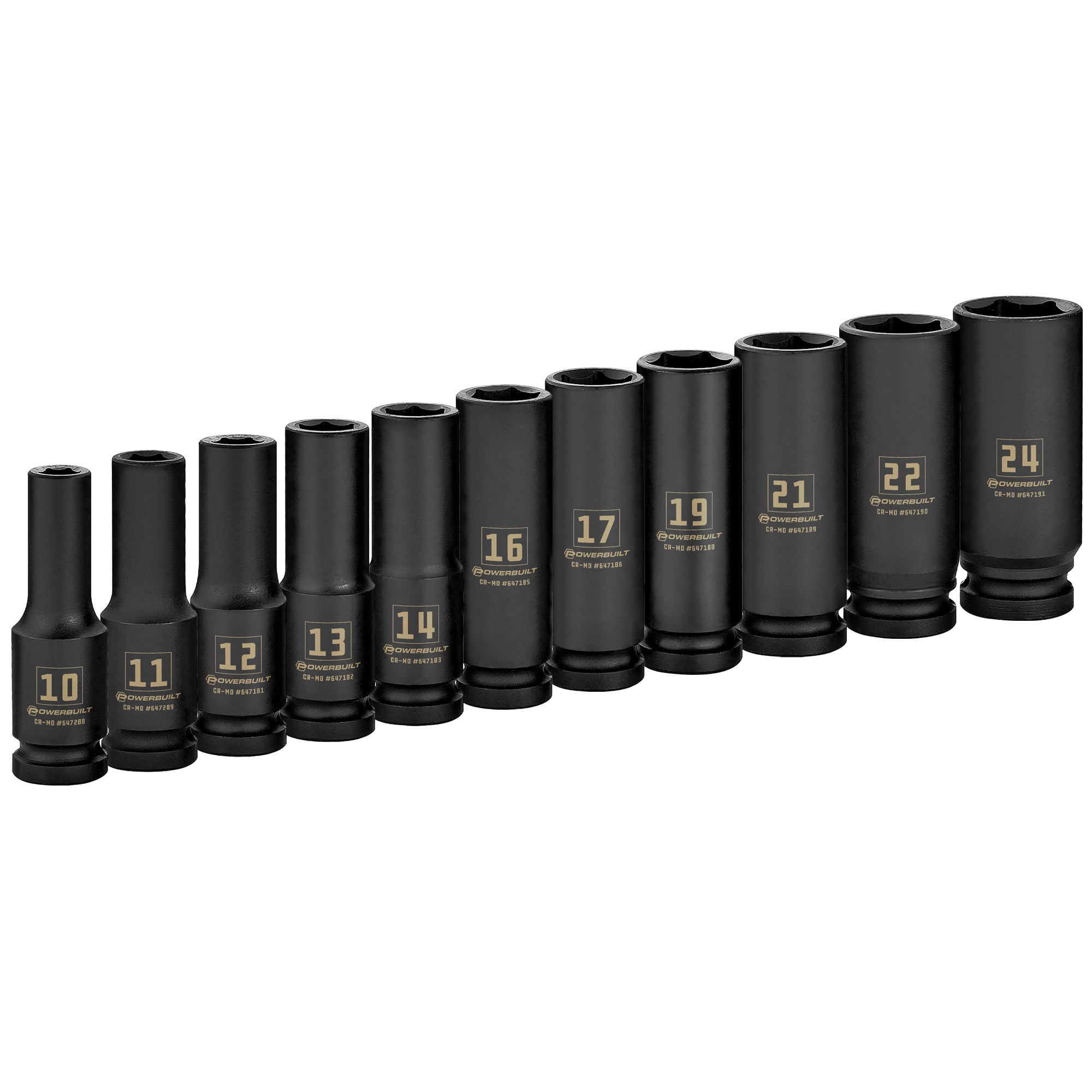Powerbuilt 11 Piece 1/2 Inch Drive 6 Point Metric Deep Impact Socket Set - 647048