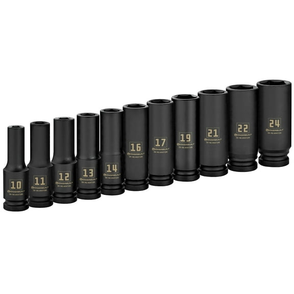 Powerbuilt 11 Piece 1/2 Inch Drive 6 Point Metric Deep Impact Socket Set - 647048