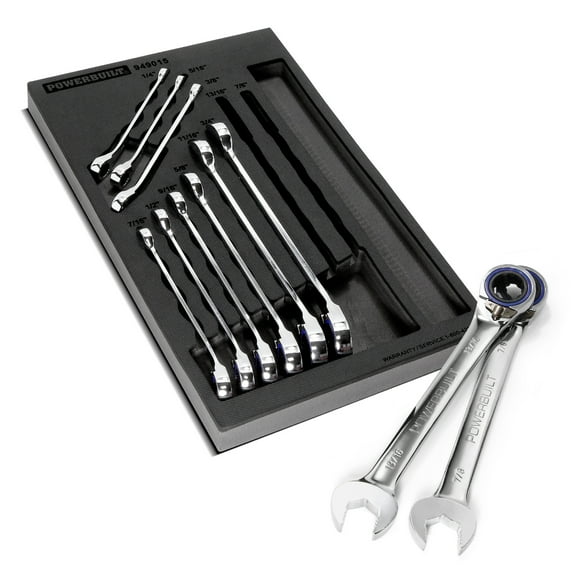 Powerbuilt 11 Piece Pro Tech SAE Reversible Ratcheting Combination Wrench Set - 949015