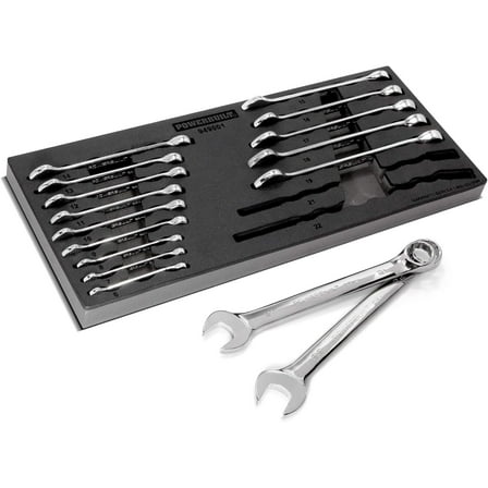 Powerbuilt 16 Piece Combination Metric Wrench Set, Box and Open End, Pro Tech Tool Series, Organization Tray - 949001