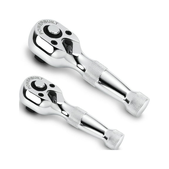 Powerbuilt 2 Piece 1/4 Inch and 3/8 Inch Drive 72 Tooth Stubby Ratchet Set - 640927