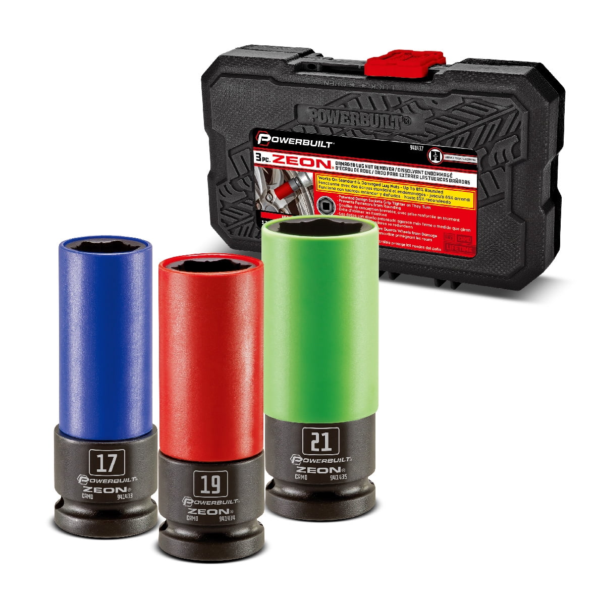Powerbuilt 3 Piece Zeon Metric Lug Nut Socket Set for Damaged Lug Nuts ...