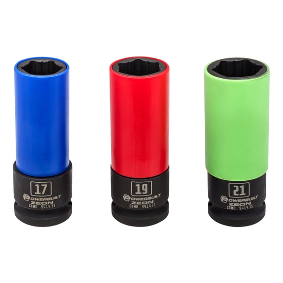 Powerbuilt 3 Piece Zeon Metric Lug Nut Socket Set for Damaged Lug Nuts - 941437