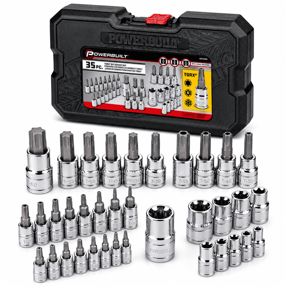Powerbuilt 35 Piece 1/4 Inch, 3/8 Inch, and 1/2 Inch Drive Master Torx Set - 645020