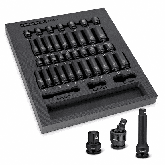 Powerbuilt 40 Piece 3/8 Inch Drive 6 Point SAE & Metric Pro Tech Impact Socket Set - 949011
