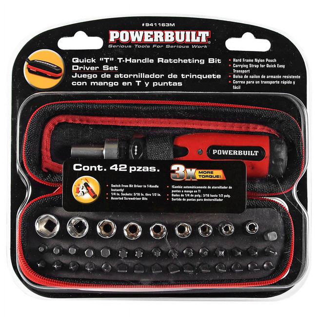 Powerbuilt 42 Piece THandle Bit Driver Set With Carrying Case, 3X