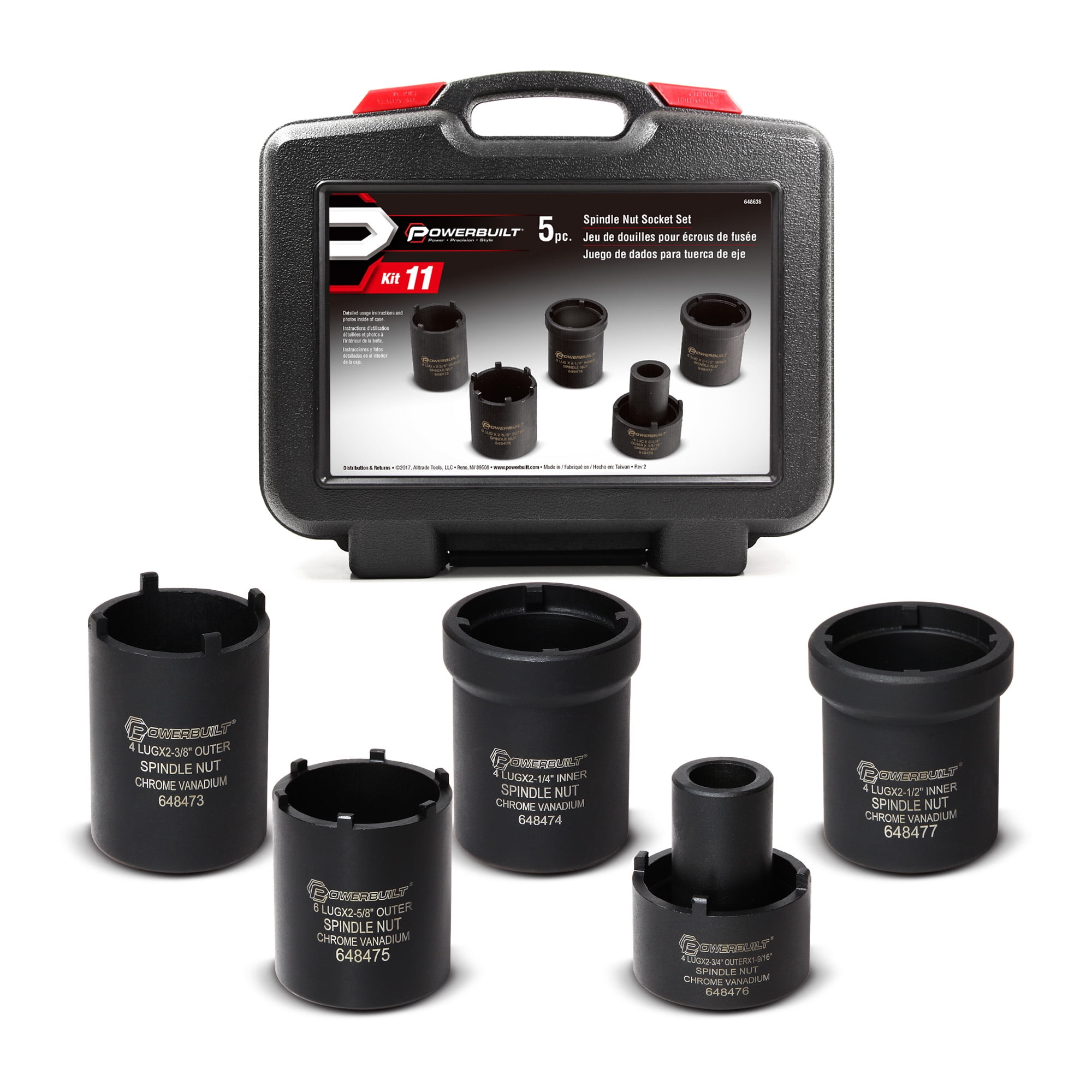 Powerbuilt 5 Piece Master Spindle Nut Socket Set 648636