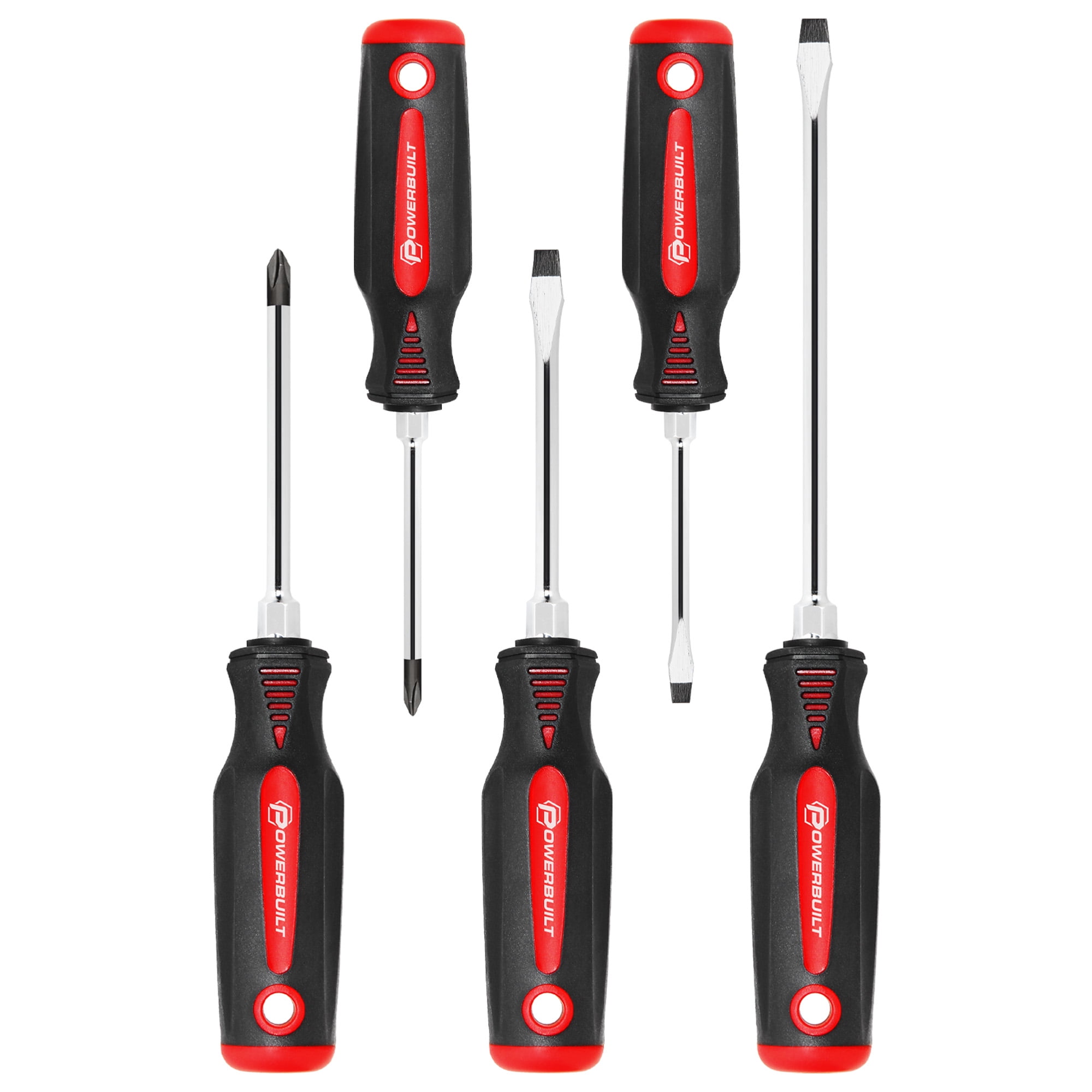 Powerbuilt 5 Piece Screwdriver Set with Double Injection Handles ...