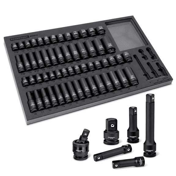 Powerbuilt 63 Piece 6 Point SAE & Metric Pro Tech Impact Socket Set - 949012
