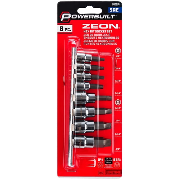 Powerbuilt 8 Piece Zeon SAE Hex Bit Socket Set for Damaged Bolts - 642574