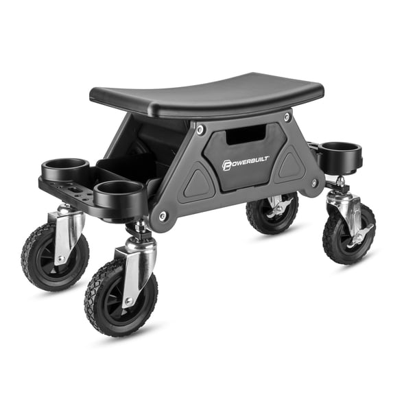 Powerbuilt 642965ECE Gray Garage Roller Seat and Creeper with cup holders