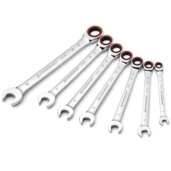 Powerbuilt 7 Piece Metric 100 Tooth Ratcheting Combination Wrench Set - 642762