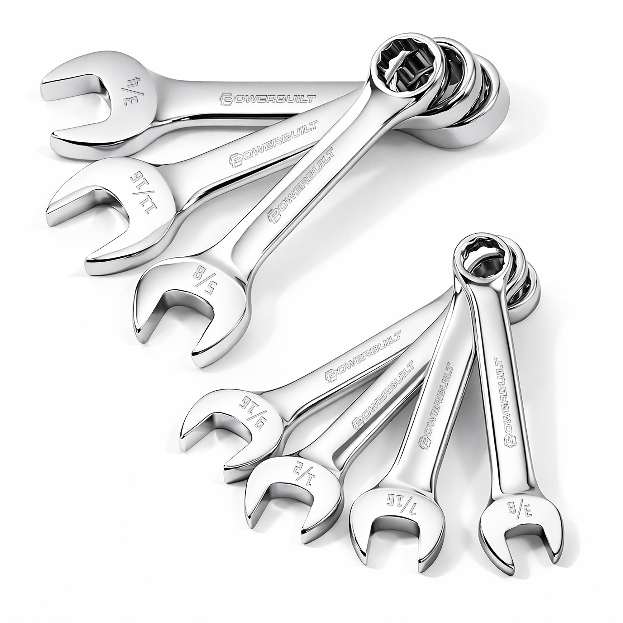 Powerbuilt 7 Piece SAE Stubby Combination Wrench Set - 640203