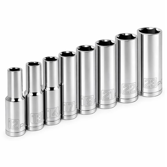 Powerbuilt 8 Piece 1/2 Inch Drive Metric 6 Point Deep Socket Set - 640055