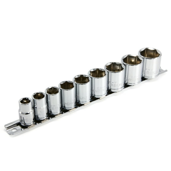 Powerbuilt 9 Piece 3/8 Inch Drive SAE 6 Point Shallow Well Socket Set - 641716