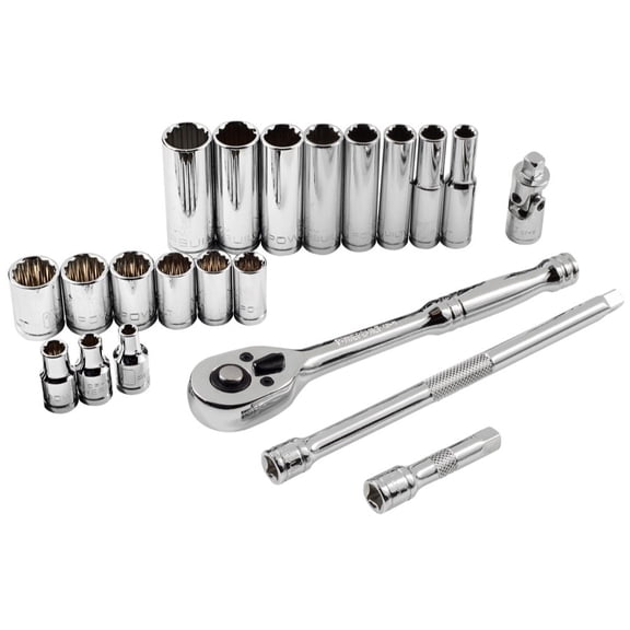 Powerbuilt 940368 Mechanics Tool Set (23 Piece) Dr. 12 Pt. Metric Standard & Deep Well Socket Set, 1/4"