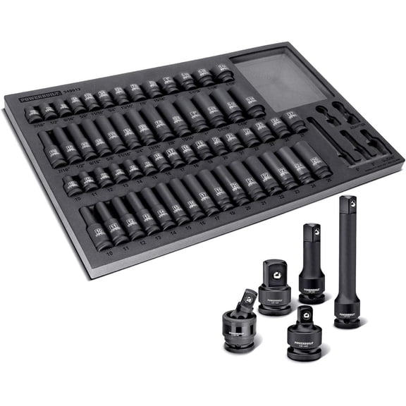 Powerbuilt 949012 Pro Tech Impact Socket Set, 63 Piece, 1/2 Drive