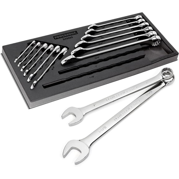 Powerbuilt Combination Wrench Set, 14 Piece SAE Wrenches with Organizer Tray, Box and Open End, Pro Tech Tool Series 949000