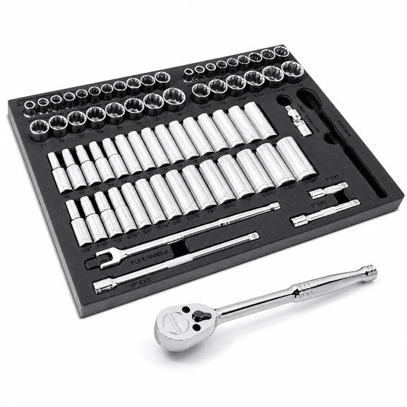 Powerbuilt 69 Piece Pro Tech 1/2 Inch Drive SAE and Metric Socket Set - 949006