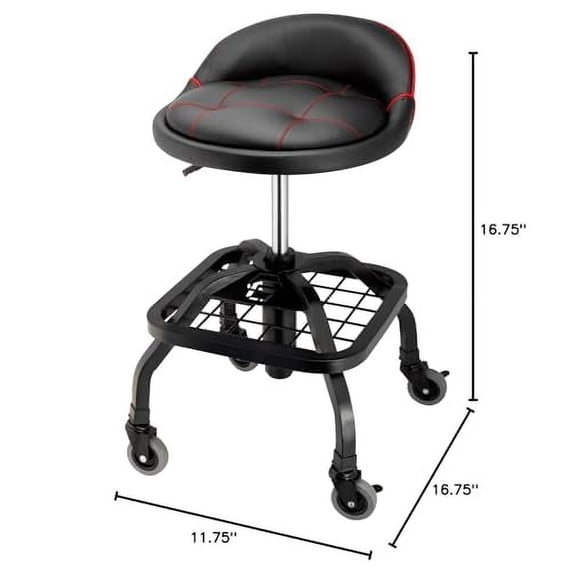 Powerbuilt Rolling Stool Shop Seat with Padding and Lumbar Support, Garage, 330 Pound Capacity - 240338, Black