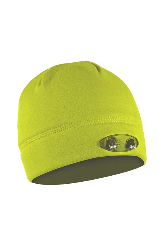 Powercap 4-LED lighted Hi-Vis Beanie with Extra CR2032 Battery Set, Yellow