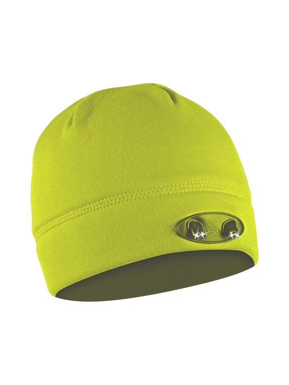 Powercap 4-LED lighted Hi-Vis Beanie with Extra CR2032 Battery Set, Yellow