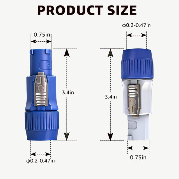 Powercon Connector 3 XLR AC Audio Stage Circular Connector Plug 3-Pin Compatible with Neutrik Powercon NAC3FCA/NAC3FCB/NAC3MA-1/NAC3MPB-1, for Stage Lighting and LED Screens Connector (8Pcs)
