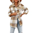 thumbnail image 1 of Powerdelux Women's Plaid Shacket Jacket Coat Flannel Button Down Warm Shirt Top, 1 of 3